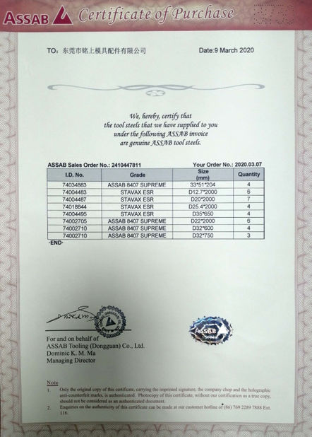 China Senlan Precision Parts Co.,Ltd. Certificaciones